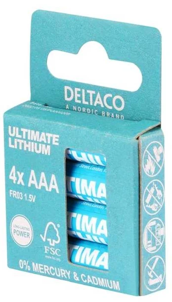 Deltaco Ultimate Lithium batteries, 1.5V, LR03/AAA size, 4-pack
