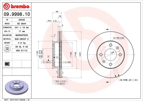Stabdžių diskas BREMBO 09.9998.10