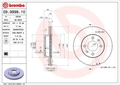 Stabdžių diskas BREMBO 09.9998.10 kaina