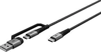 Goobay USB kabelis USB-A + USB-C - USB-C 1 m Pilka