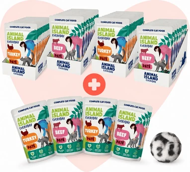 ANIMAL ISLAND Love Box Pate mix smaków 48szt + zabawka