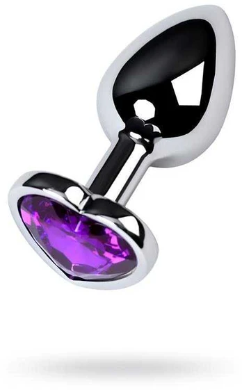 Toyfa Sidabrinis anal plug with violetinė gem heart-shaped