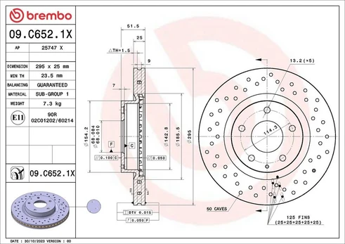 Stabdžių diskas BREMBO 09.C652.1X