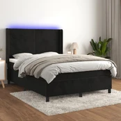 Lova su spyruoklėmis/čiužiniu/LED, juoda, 140x190cm, aksomas kaina
