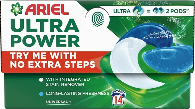 Ariel Skalbimo kapsulės Ariel Ultra Power Universal+, 14 vnt.