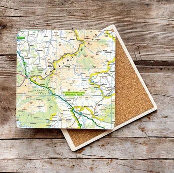 OS Map Ceramic Single Coaster - Northumberland National Park