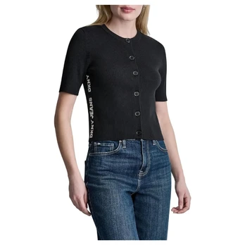 Megztinis moterims, Juoda, Side logo button elb