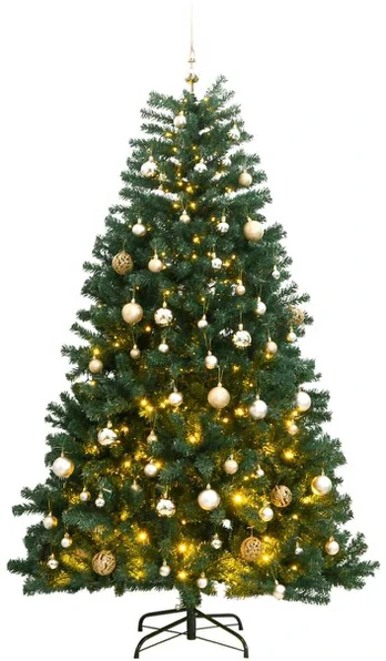 Kalėdų eglutė su šarnyrinėmis šakomis/LED/žaisliukais, 210cm