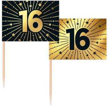 Globos Europe Bv Guld og sort kageflag 16, 50 stk
