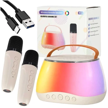„Bluetooth“ garsiakalbis RGB karaoke rinkinys su 2 USB mikrofonais