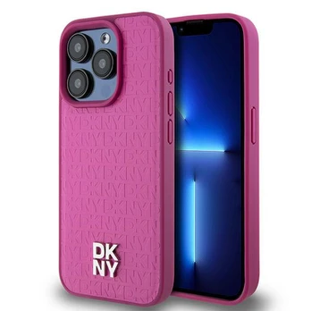 Dėklas DKNY PU Leather Repeat Pattern Stack Logo MagSafe Case for iPhone 15 Pro Rožinė