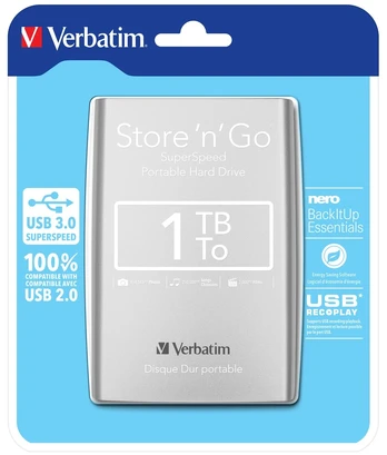 Kietasis diskas Verbatim, HDD, 1 TB, sidabro