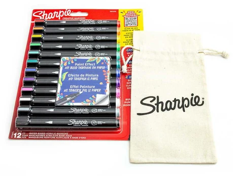 12 spalvų Sharpie Creative akrilo markerių rinkinys su dažymo maišeliu