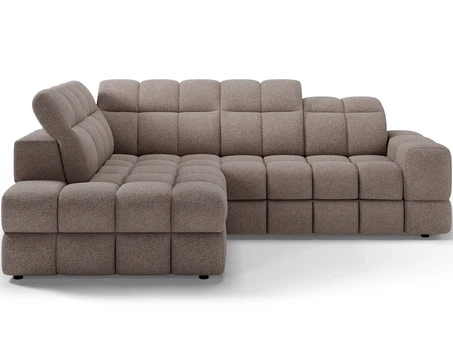 Bronon left-hand corner sofa with sleeping function and storage compartment, beige velour, Modern, Beige
