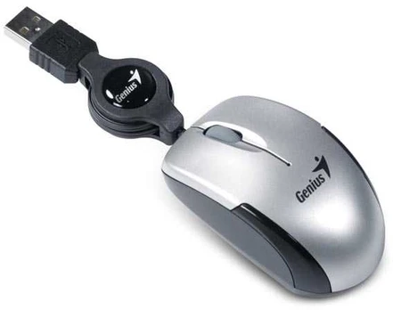 Pelė su laidu, Genius Micro Traveler V2, sidabrinė, optinė, 1200DPI