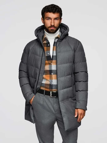 Men's long parka sherpa jacket - beige V1 OM-JALJ-0181