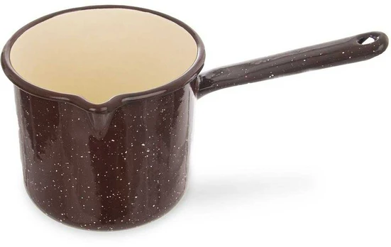 EMALINIS PUODAS 1,2L, RUDAS, SU RANKENE