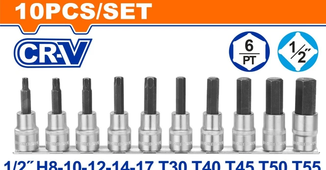 Sukimo antgalių rinkinys WADFOW, Cr-V, 1/2", 10 vnt., WST1412