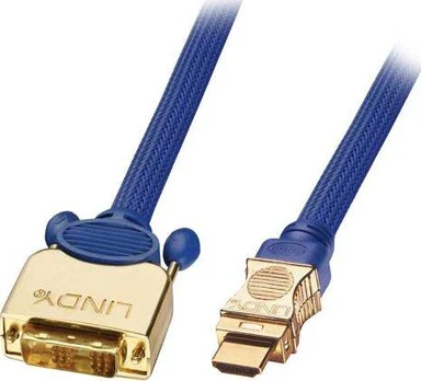 Lindy HDMI - DVI-D 0,5 m mėlynas kabelis