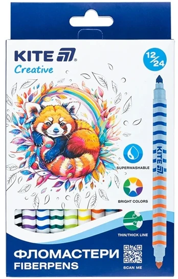 Flomasteriai CREATIVE, Kite, dvipusiai, 12 vnt. = 24 sp.