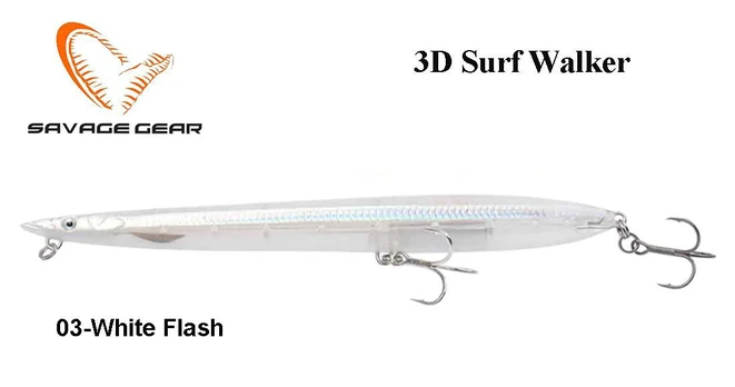 Vobleriai Sandeel 3D Surf Walker Skęstantis White Flash 18 cm