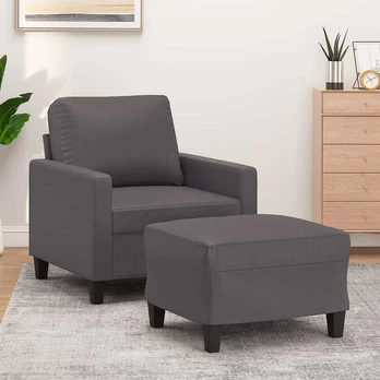 Sofa Krėslas su pakoja, pilkos spalvos, 60cm, dirbtinė oda