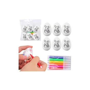 Lean Toys Easter Styrofoam Eggs For Painting Markers Pattern Rabbit B 6pcs