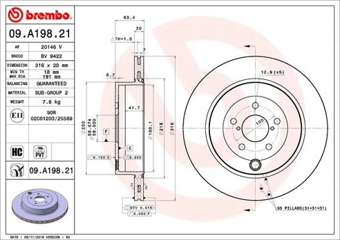 Stabdžių diskas BREMBO 09.A198.21