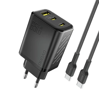 Dudao A29CEU Adapteris 65Watt 2xUSB-C 1xUSB-A (1m USB-C to USB-C cable included) Sort