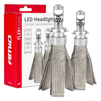 LED automobilių lemputės h7 flex + canbus objektyvas 6000k amio-03660
