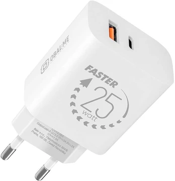 OBAL:ME sieninis įkroviklis USB-A + USB-C 25W baltas