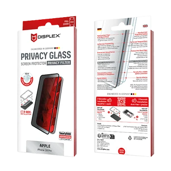 Apple iPhone 18 Pro Privacy Screen Glass Full Cover MM By Displex Black