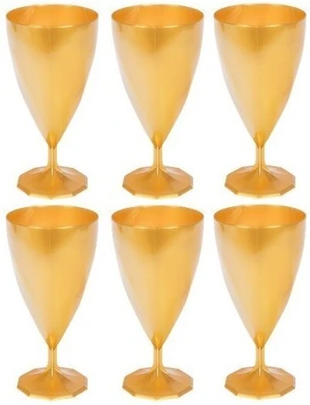 Plastikinės auksinės vyno taurės 150 ml, 6 vnt.