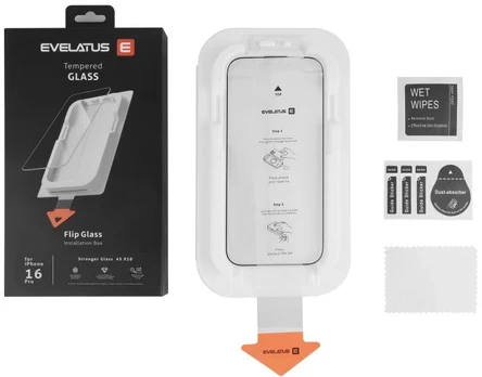 Apsauginiai stiklai Evelatus Apple iPhone 18 Pro Max Flip Glass Magic Easy Install Box - Screen Protector Black