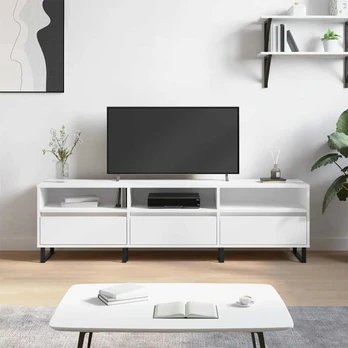 TV staliukas Televizoriaus spintelė, balta, 150x30x44,5cm, apdirbta mediena