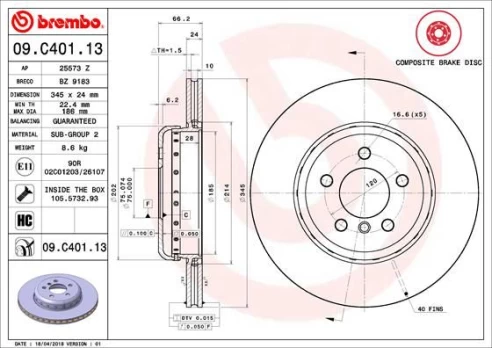 Stabdžių diskas BREMBO 09.C401.13