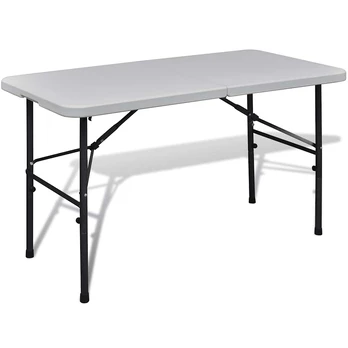 Sulankstomas sodo stalas, baltos spalvos, 122cm, HDPE
