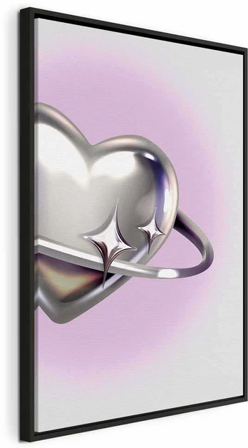 Artgeist Paveikslas - Cosmic Heart - Sidabrinis Heart with a Ring on a Violetinė Background