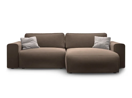 Velvet Right Corner Sofa With Bed Function And Box, "Victor", 3 Seats, 246x148x83, Chocolate
