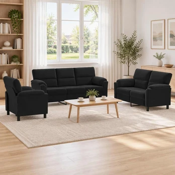 Sofa Sofos komplektas 3 vnt. Juoda Aksomas