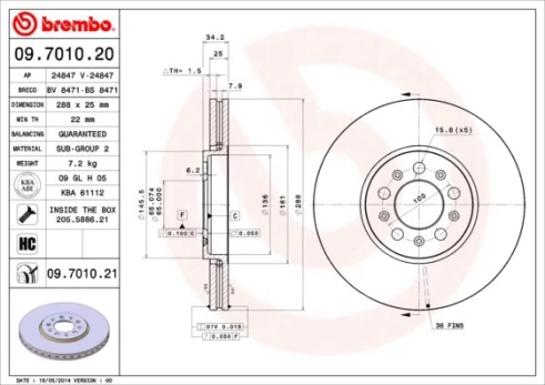 Stabdžių diskas BREMBO 09.7010.21