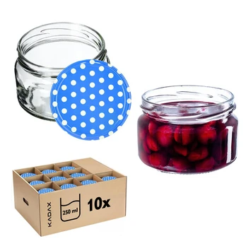 KADAX Denia konservavimo stiklainiai 250ml 10vnt 82mm + dangtelis "Blue peas"
