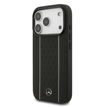 Dėklas Mercedes Leather Star Pattern Stripes MagSafe do iPhone 17 Pro juoda