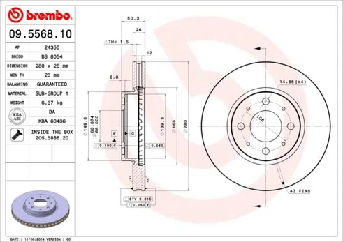 Stabdžių diskas BREMBO 09.5568.10