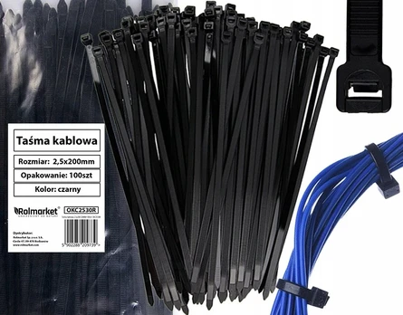 Juodos kabelių juostelės 2,5x200mm, 100 vnt.