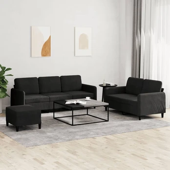 Sofa Sofos komplektas, 3 dalių, juodos spalvos, aksomas