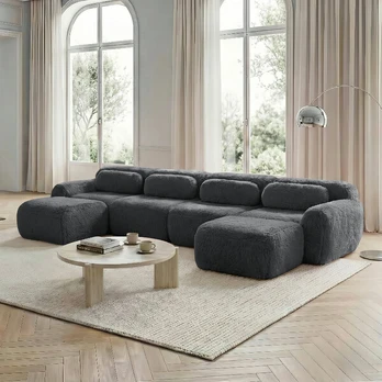 Modulinė sofa, pliušas, U forma, be surinkimo, 32D putos, 1 vnt