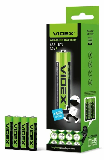 Baterijos AAA VIDEX (60 vnt.) Alkaline, 1.5V, 1200mAh