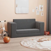 Vaikiška dvivietė sofa-lova, antracito, minkštas pliušas kaina