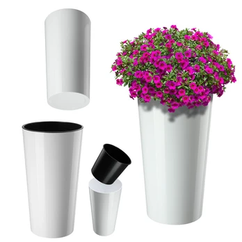 Balta gėlių vazonas su įdėklu 26cm